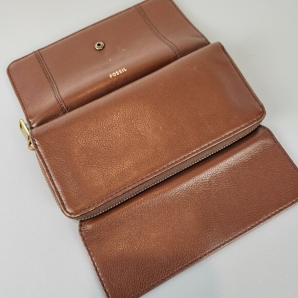 Fossil Jori Flap & Zippered Closure Wallet Brown Leather - Picture 6 of 7